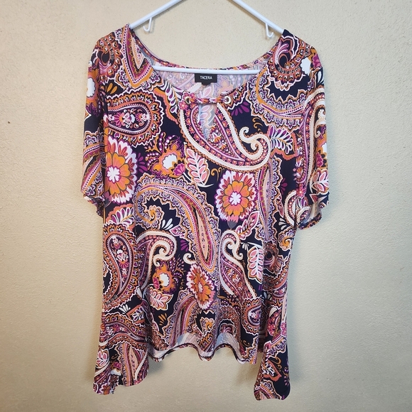 Tacera Tops - Tacera Pink and Orange Paisley Tunic Top 2X (5490)